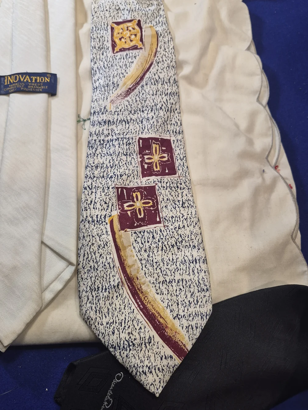 Three Men's Neckties - White, Cream Paisley & Speckled Black-White